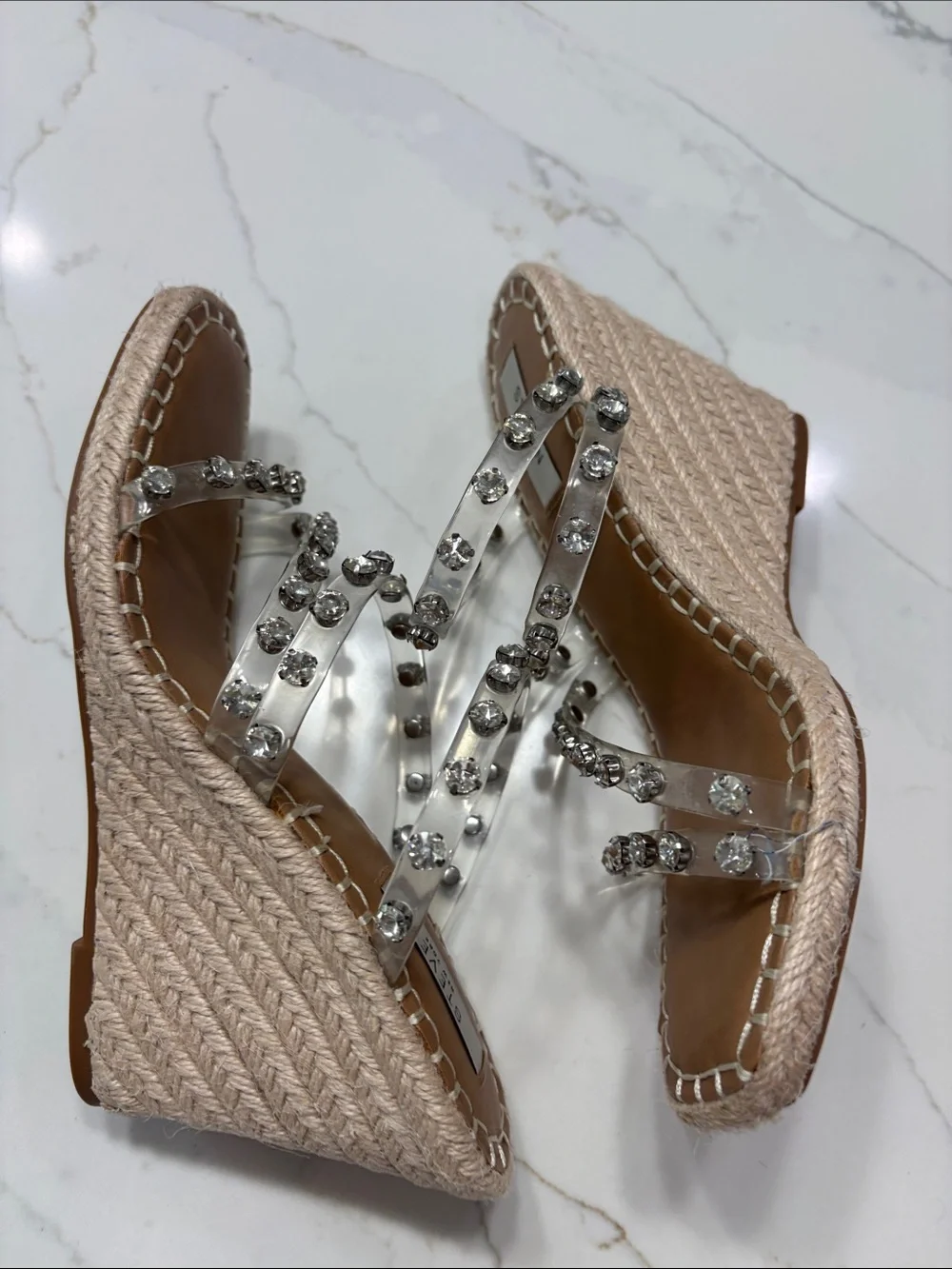 Steven Jeweled Clear Espadrille Wedge - Nude/Clear